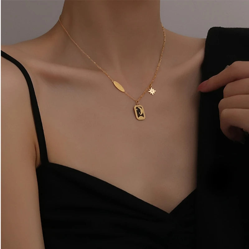 Necklace Geometric Gold Color Titanium Steel Jewelry