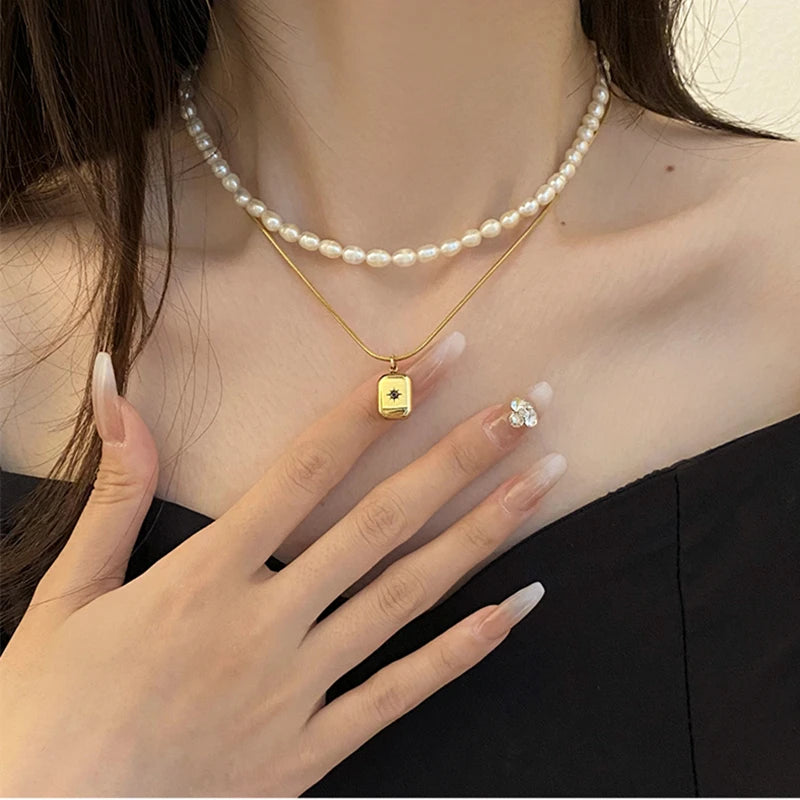 Necklace Geometric Gold Color Titanium Steel Jewelry