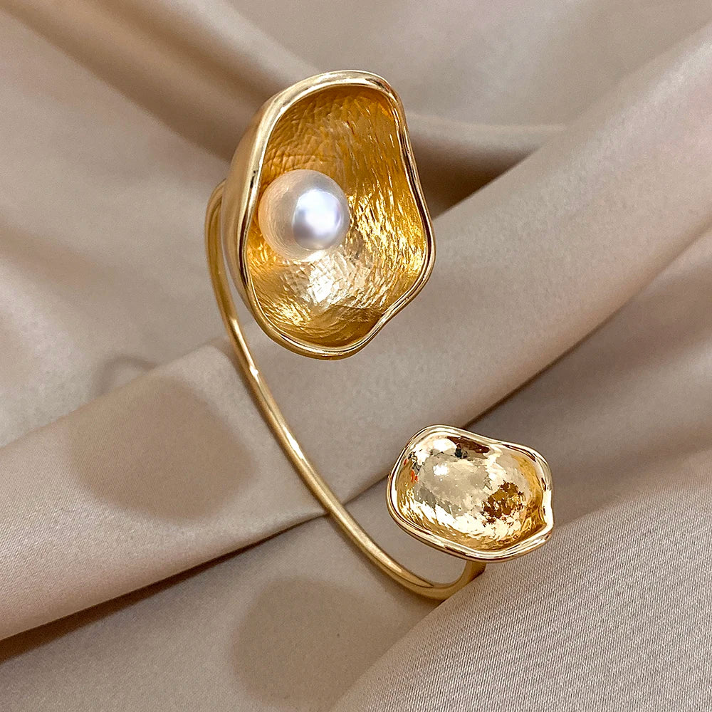 Bracelet Bangle for Women Gold Color Metal Floral Bracelets