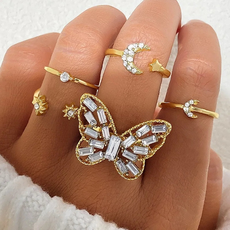 6Pcs/Set Gold Color Smooth Geometric Open Rings