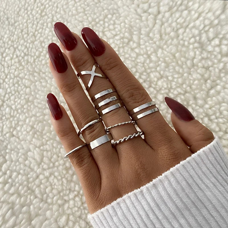 6Pcs/Set Gold Color Smooth Geometric Open Rings