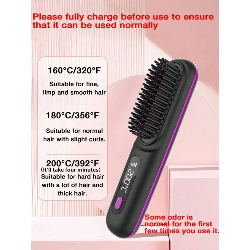Portable Mini Electric LCD Hair Straightener USB Rechargeable 4000mAh Heating Comb