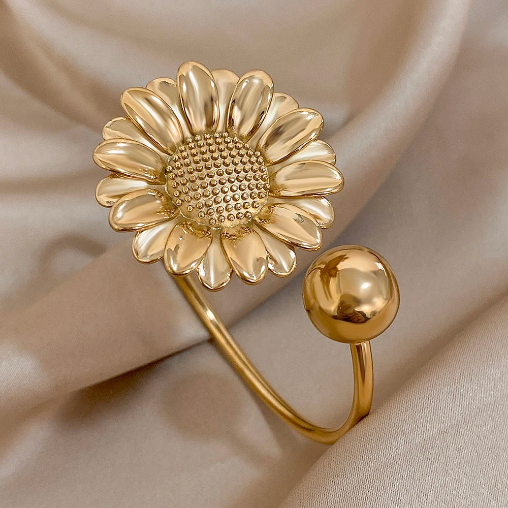 Bracelet Bangle for Women Gold Color Metal Floral Bracelets