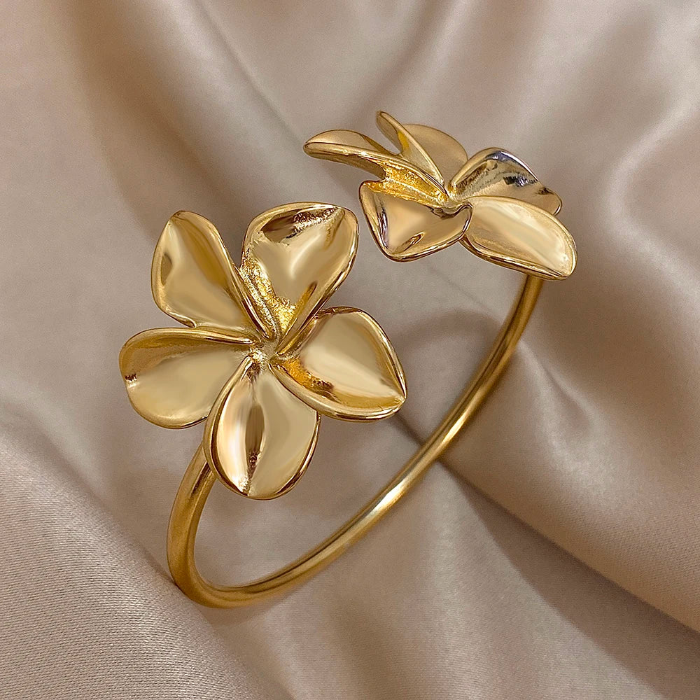 Bracelet Bangle for Women Gold Color Metal Floral Bracelets