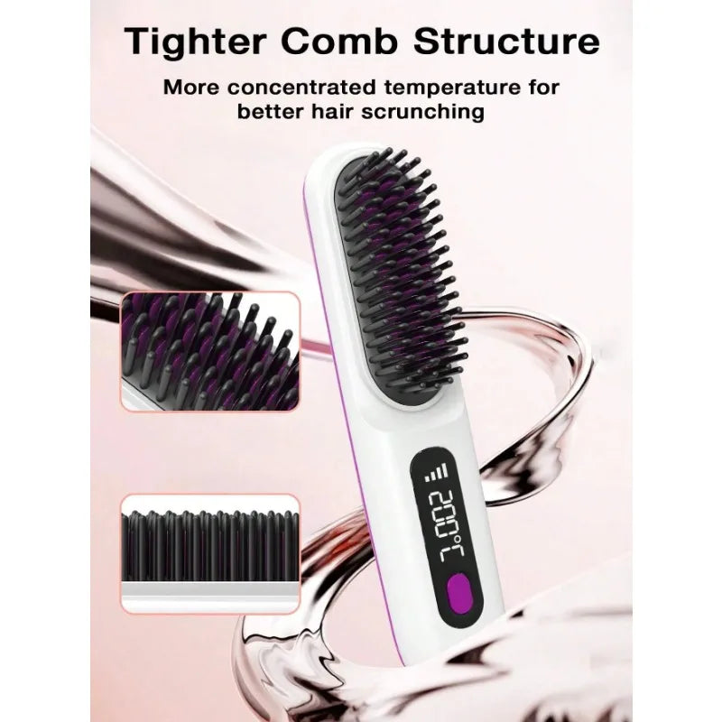 Portable Mini Electric LCD Hair Straightener USB Rechargeable 4000mAh Heating Comb