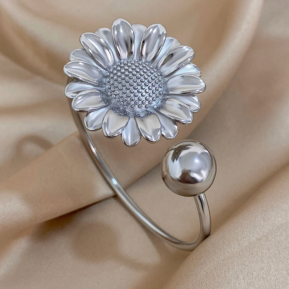 Bracelet Bangle for Women Gold Color Metal Floral Bracelets