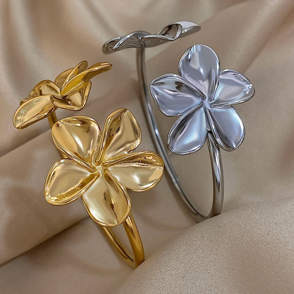 Bracelet Bangle for Women Gold Color Metal Floral Bracelets