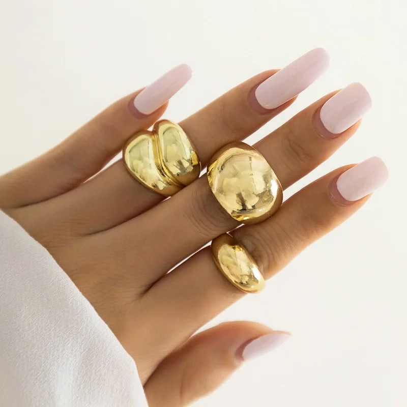 6Pcs/Set Gold Color Smooth Geometric Open Rings