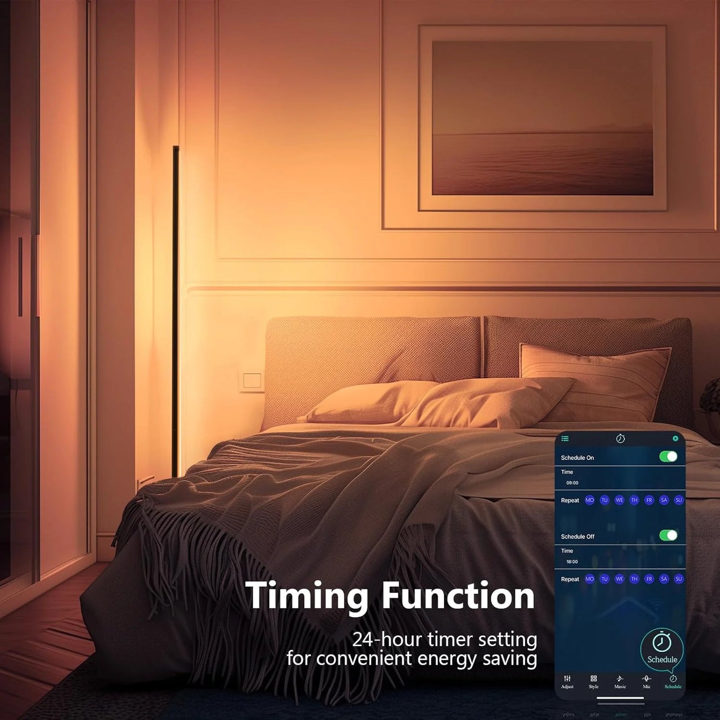Color Dimmable Corner Floor Lamp Stand Smart APP LED Mood