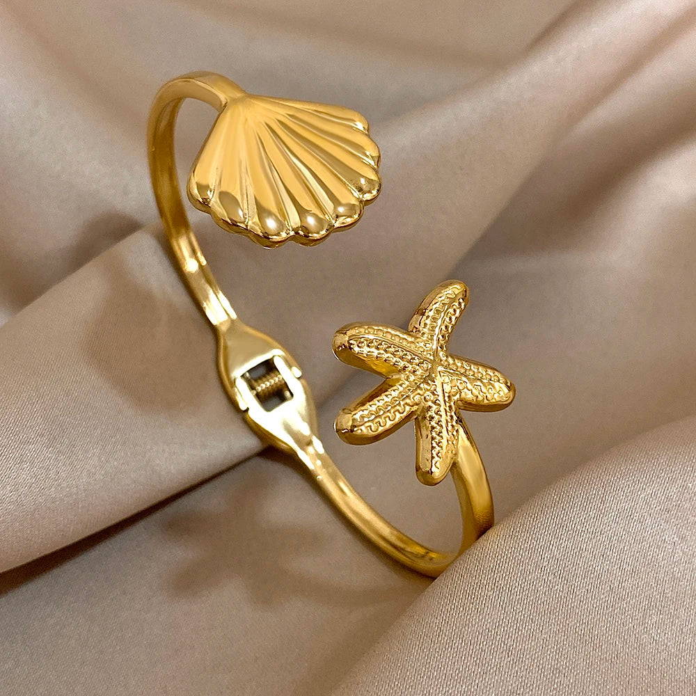Bracelet Bangle for Women Gold Color Metal Floral Bracelets
