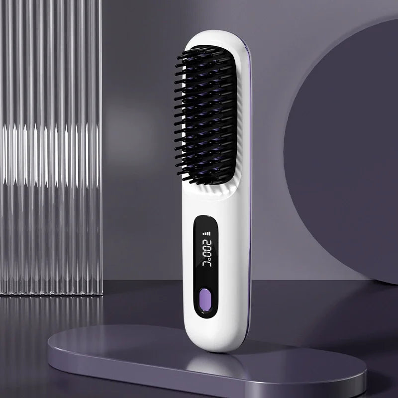 Portable Mini Electric LCD Hair Straightener USB Rechargeable 4000mAh Heating Comb