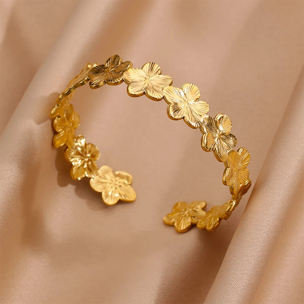 Flower Cuff Bangle Bracelet