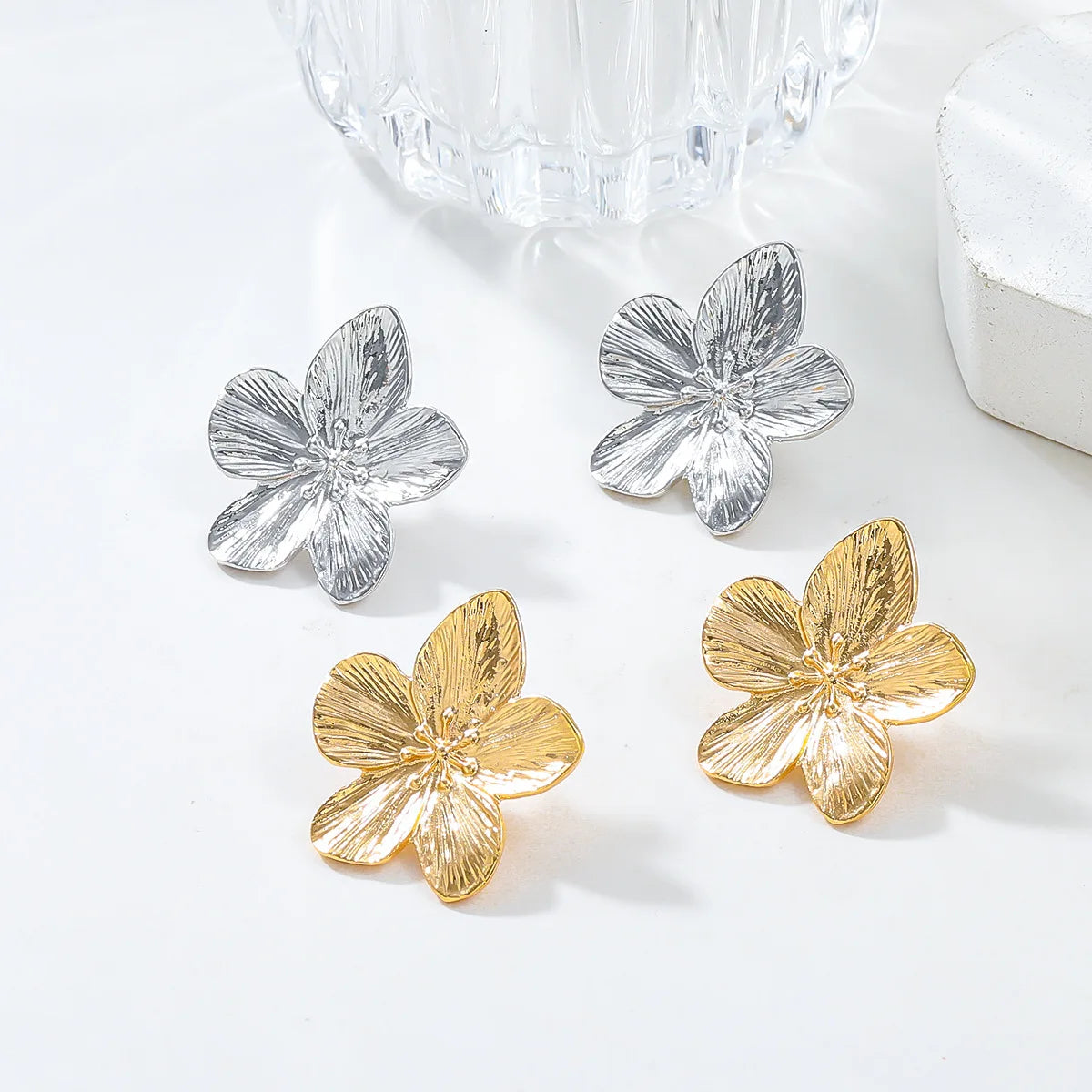 2PC Women's Fashion Trendy Stainless Steel Flower Earrings