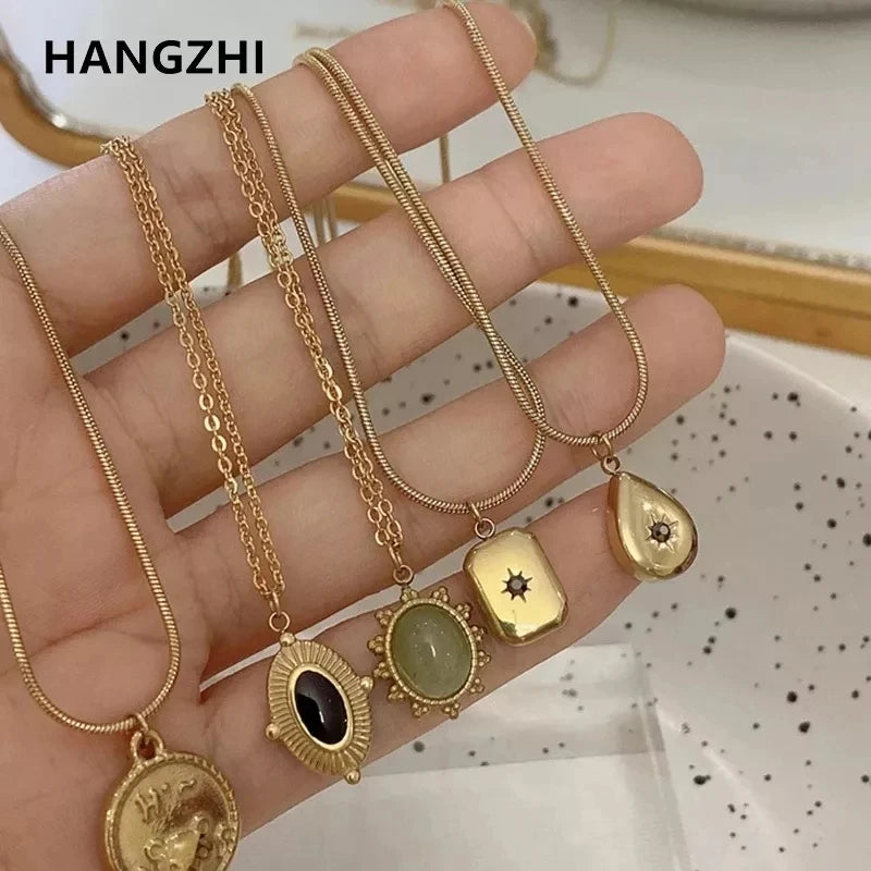Necklace Geometric Gold Color Titanium Steel Jewelry
