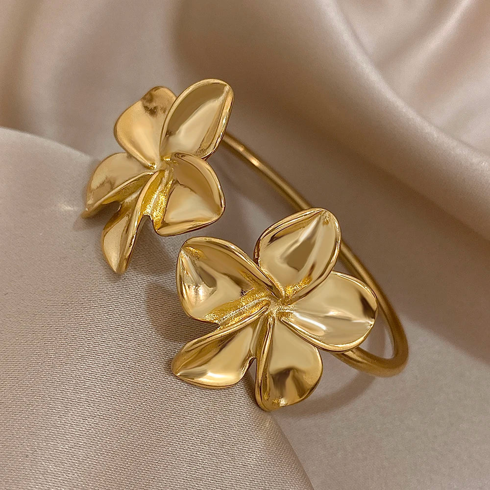 Bracelet Bangle for Women Gold Color Metal Floral Bracelets