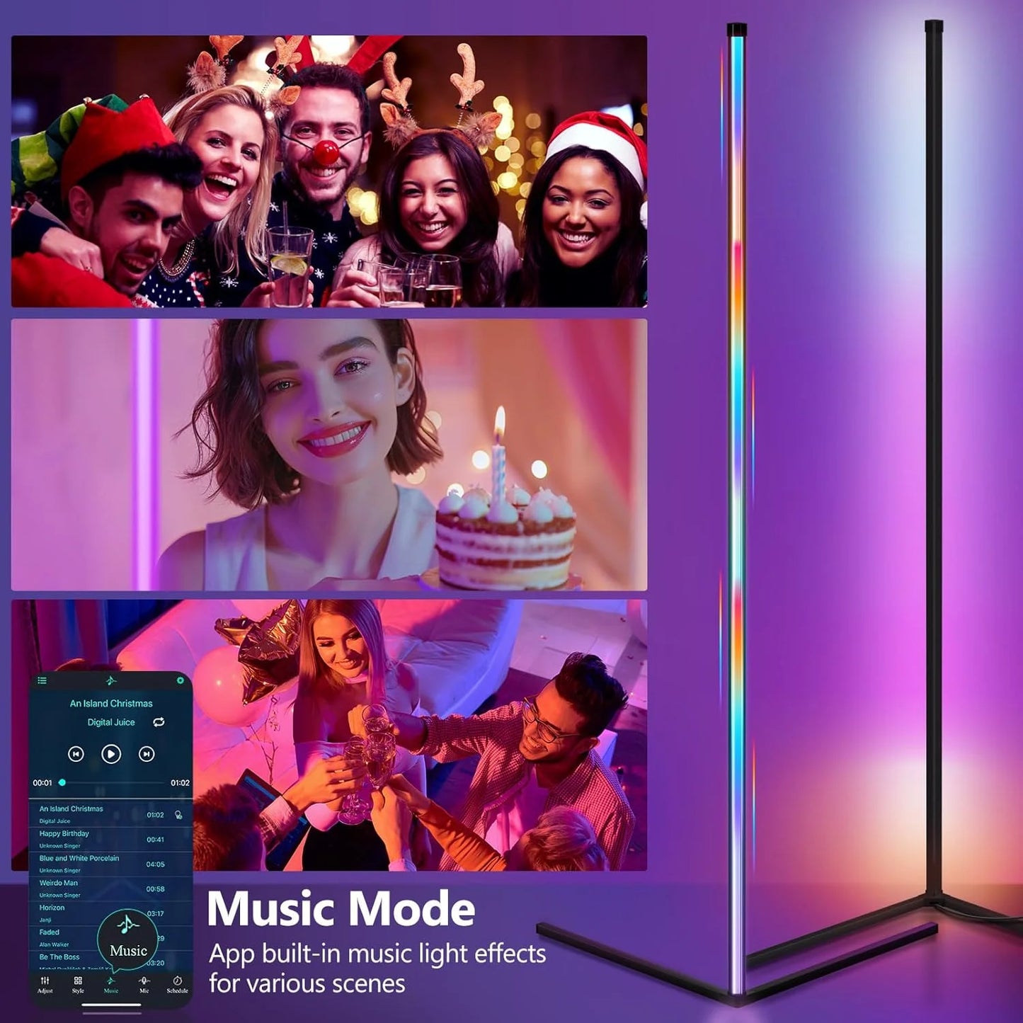 Color Dimmable Corner Floor Lamp Stand Smart APP LED Mood