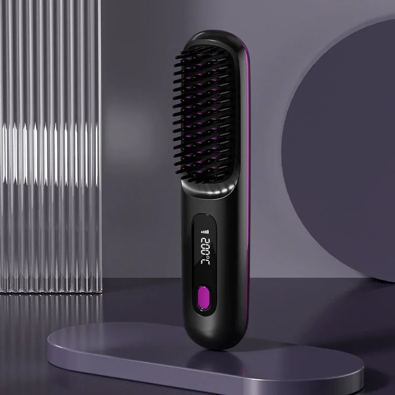 Portable Mini Electric LCD Hair Straightener USB Rechargeable 4000mAh Heating Comb