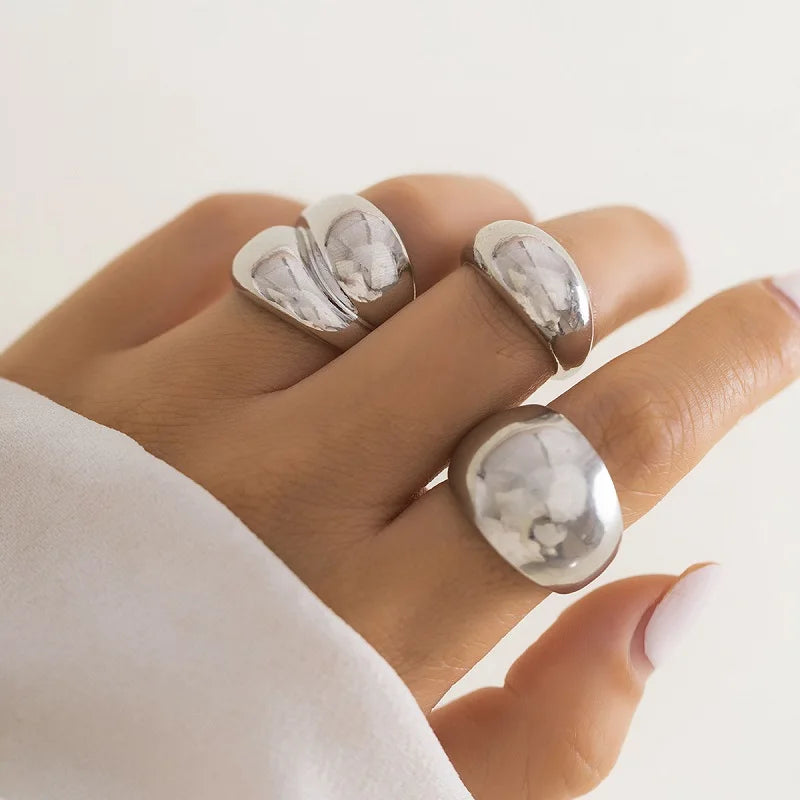 6Pcs/Set Gold Color Smooth Geometric Open Rings