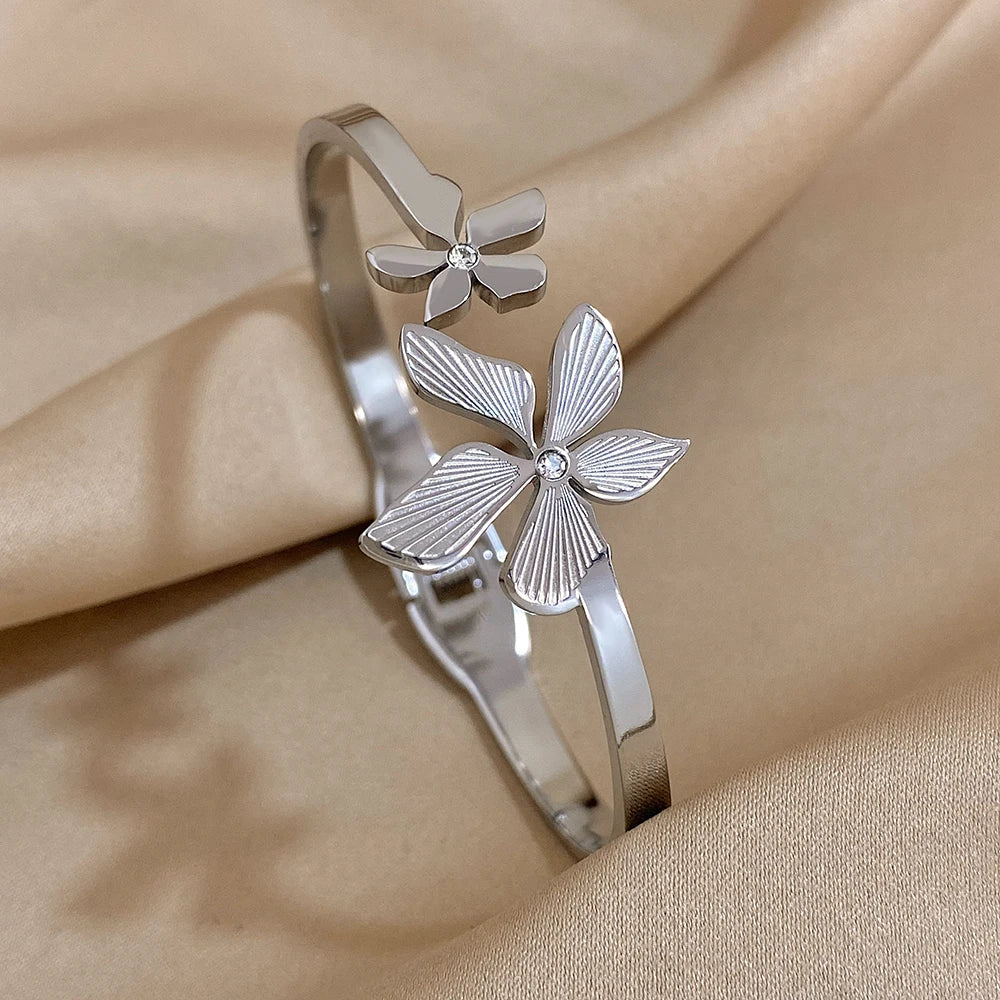 Bracelet Bangle for Women Gold Color Metal Floral Bracelets