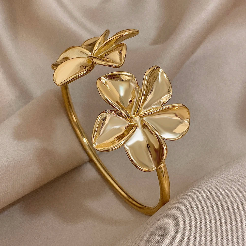 Bracelet Bangle for Women Gold Color Metal Floral Bracelets