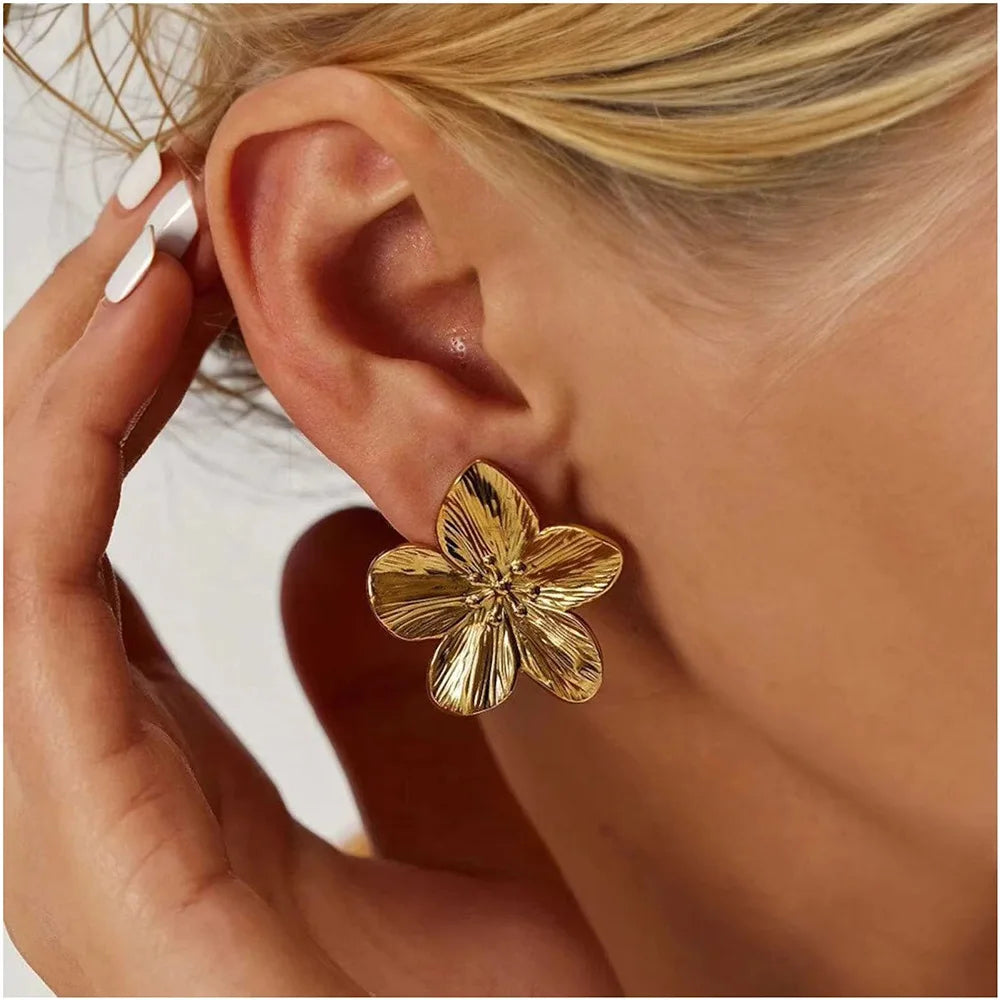 2PC Women's Fashion Trendy Stainless Steel Flower Earrings