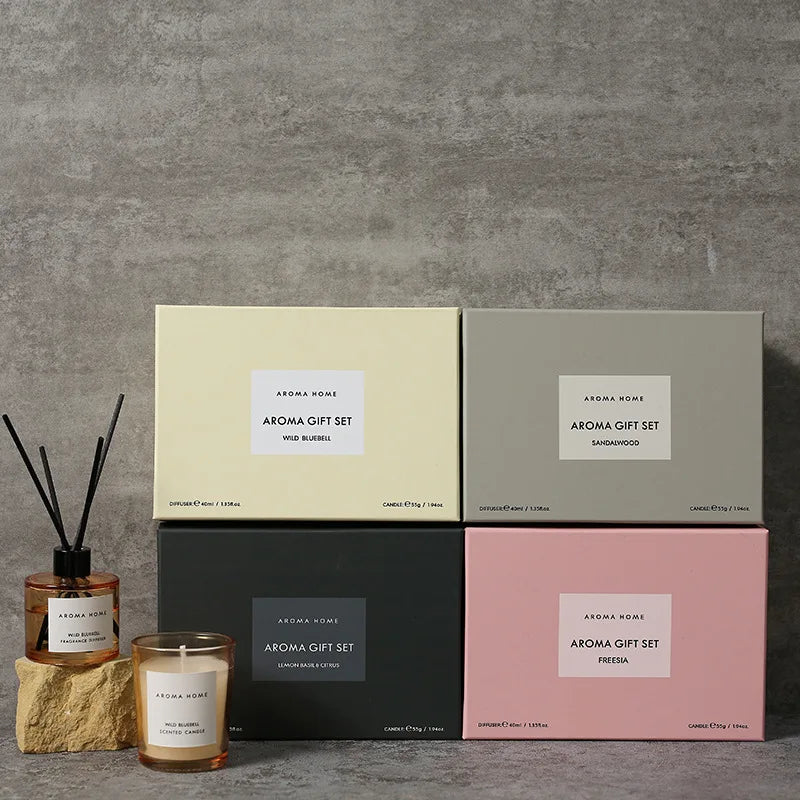 2Pcs Gift Box Set Aromatherapy Essential Oil Rattan Handmade Clear Scented Candle Lamp Companion Return Gift Fragrance Diffuser
