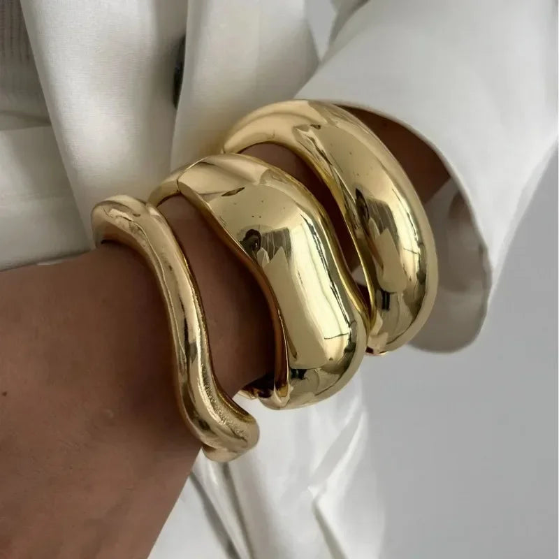 Bangles Punk Gold Silver Color Geometric Metal Large Bracelets