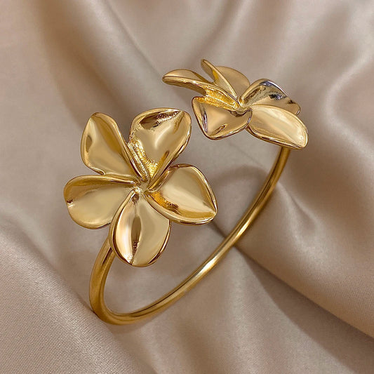 Bracelet Bangle for Women Gold Color Metal Floral Bracelets