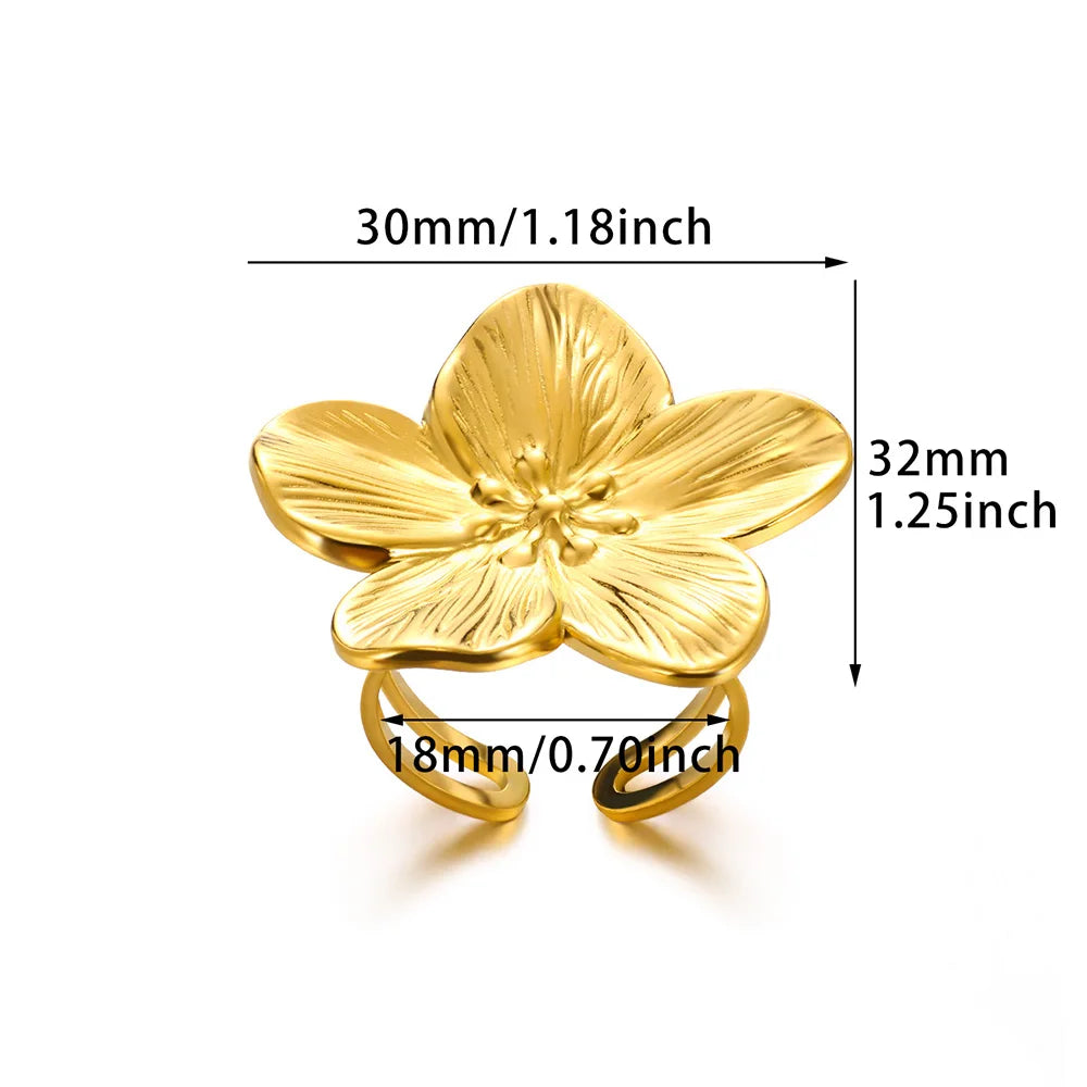 Elegant Stainless Steel Big Bloom Flower Rings k