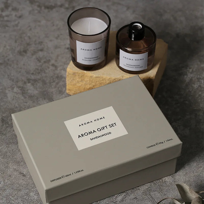 2Pcs Gift Box Set Aromatherapy Essential Oil Rattan Handmade Clear Scented Candle Lamp Companion Return Gift Fragrance Diffuser