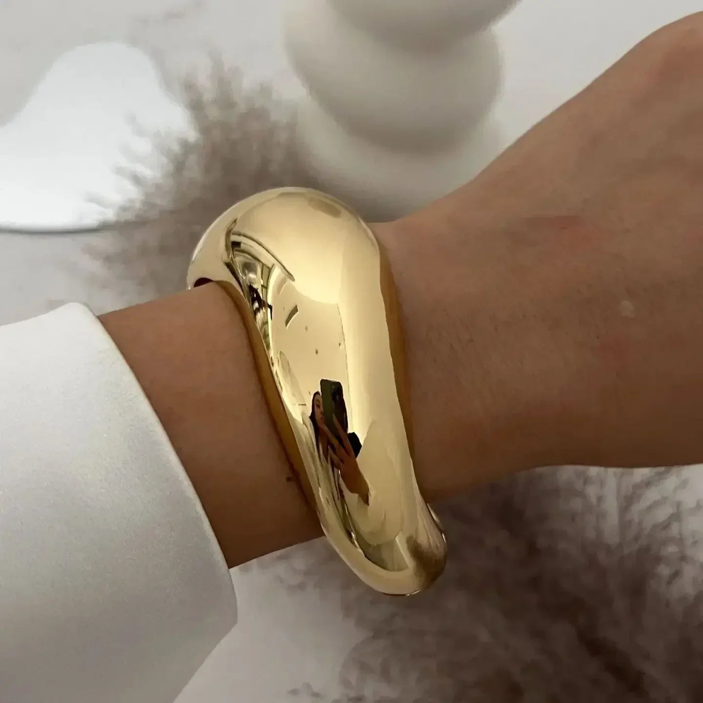 Bangles Punk Gold Silver Color Geometric Metal Large Bracelets