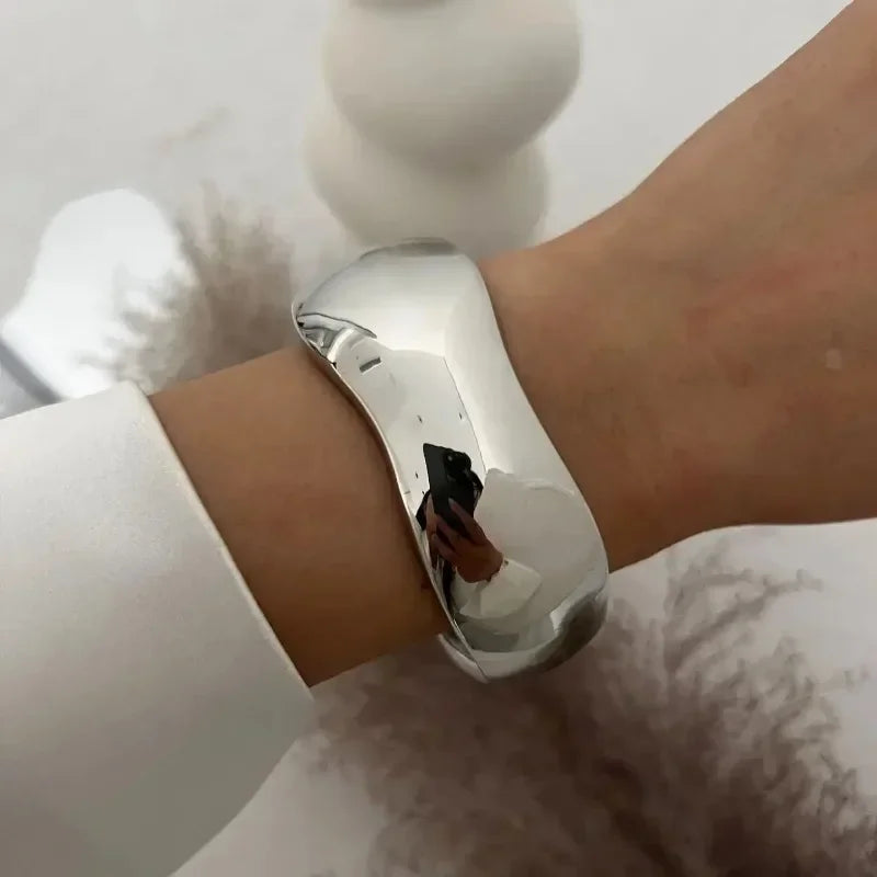 Bangles Punk Gold Silver Color Geometric Metal Large Bracelets