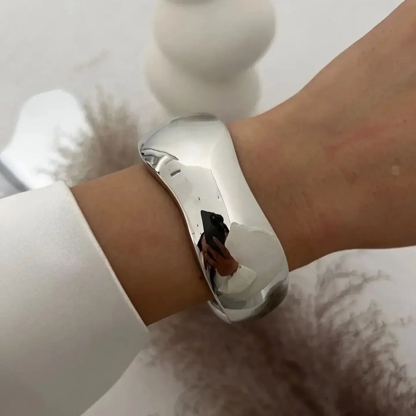 Bangles Punk Gold Silver Color Geometric Metal Large Bracelets