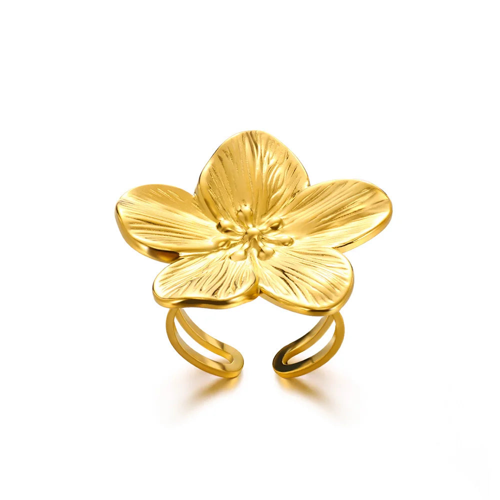 Elegant Stainless Steel Big Bloom Flower Rings k