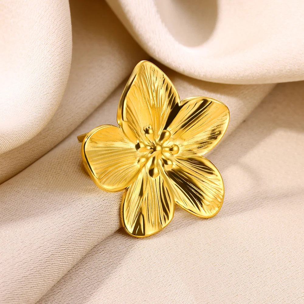 Elegant Stainless Steel Big Bloom Flower Rings k