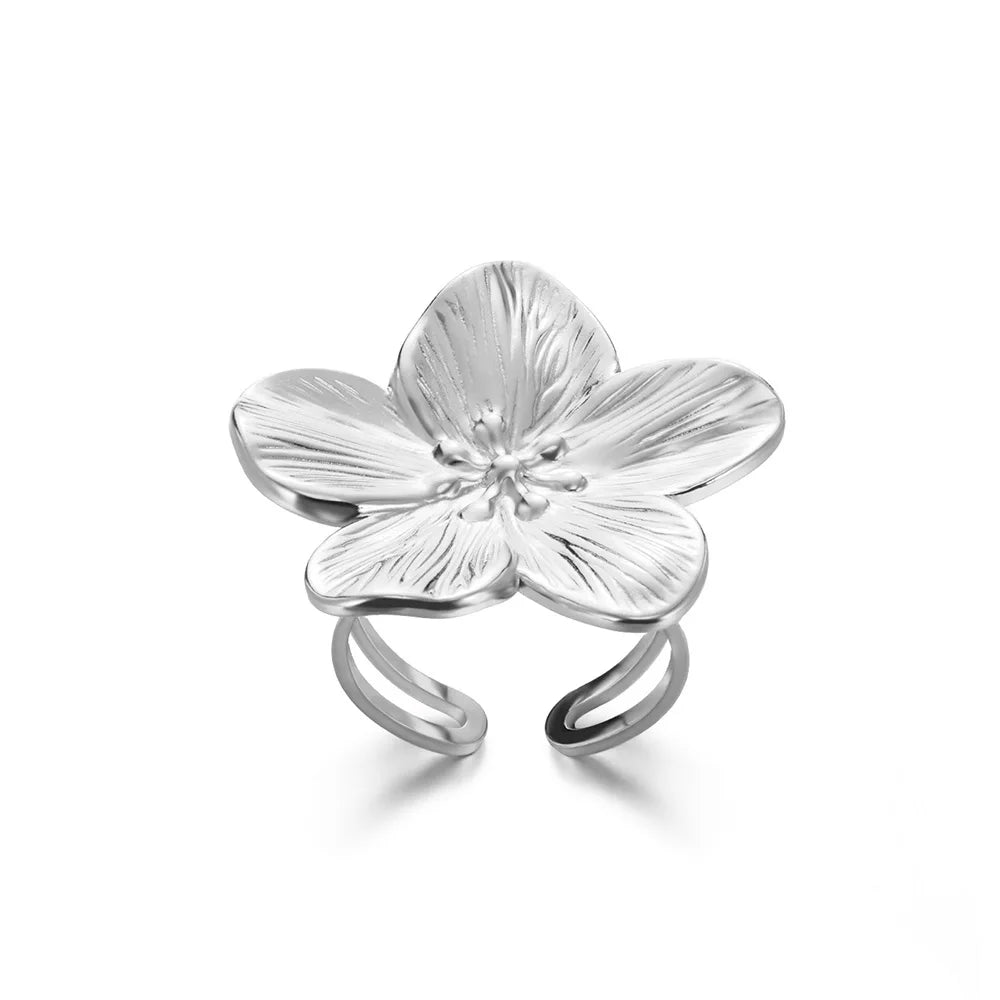 Elegant Stainless Steel Big Bloom Flower Rings k