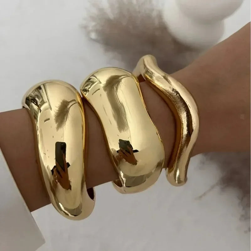 Bangles Punk Gold Silver Color Geometric Metal Large Bracelets