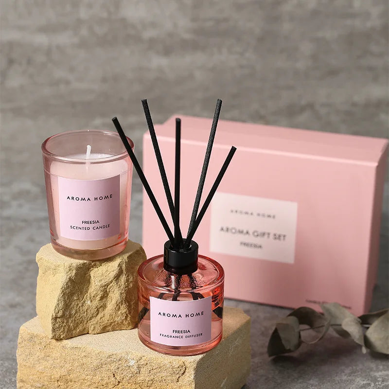 2Pcs Gift Box Set Aromatherapy Essential Oil Rattan Handmade Clear Scented Candle Lamp Companion Return Gift Fragrance Diffuser