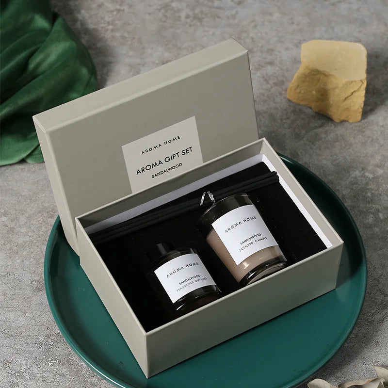 2Pcs Gift Box Set Aromatherapy Essential Oil Rattan Handmade Clear Scented Candle Lamp Companion Return Gift Fragrance Diffuser