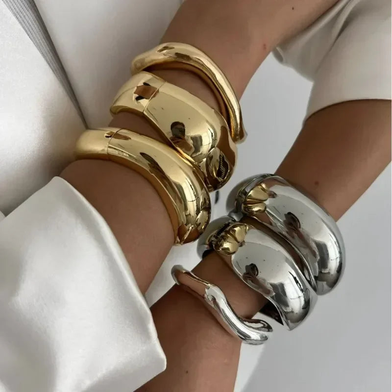 Bangles Punk Gold Silver Color Geometric Metal Large Bracelets