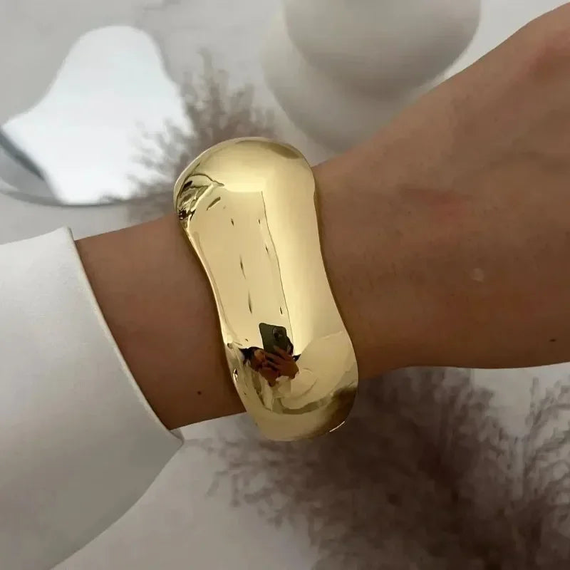 Bangles Punk Gold Silver Color Geometric Metal Large Bracelets